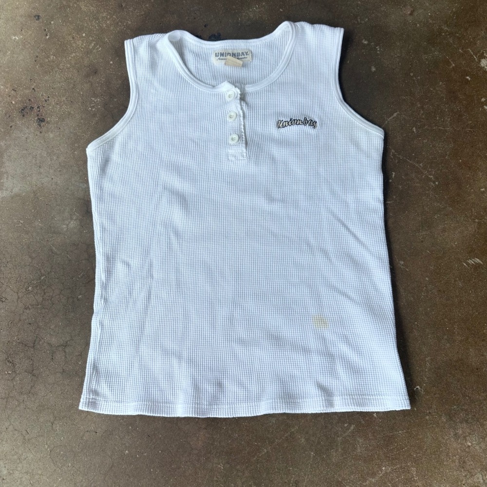 Unionbay Henley Tank Top Women Large White Good Waffle Knit Sleeveless Cotton